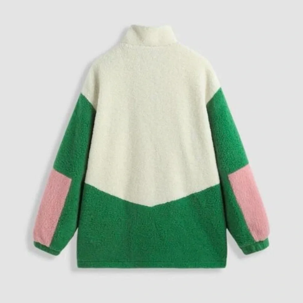 Cider Fleece Stand Collar Teddy ColorBlock Zip Front Jacket XS - Picture 3 of 8